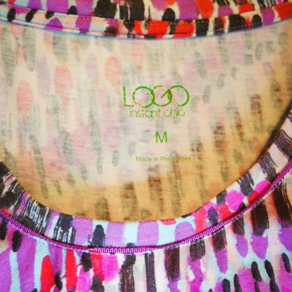 LOGO by Lori Goldstein Short Sleeve Pink Print Top with Tie Back Size M - Picture 4 of 4